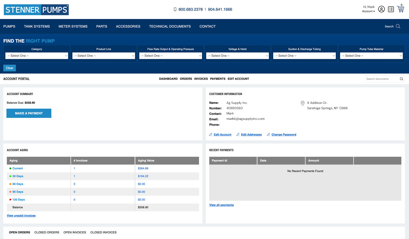 Stenner Pumps Account Portal